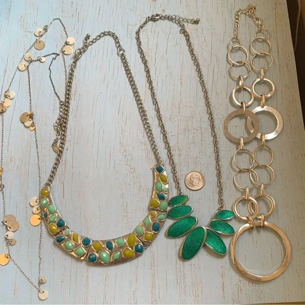 Teal Green Silver Necklace Bundle‎